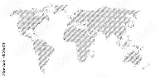 Illustration and pictogram of gray hatched map of the world on a transparent background.
