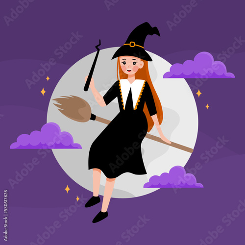 halloween witch illustration vector flat concept