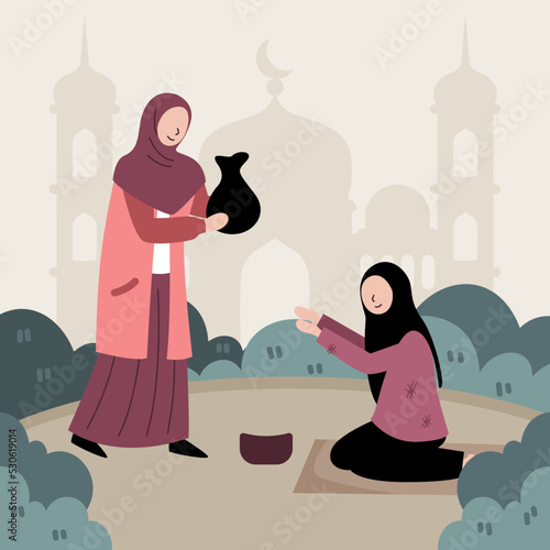 muslim woman donate to homeless people illustration