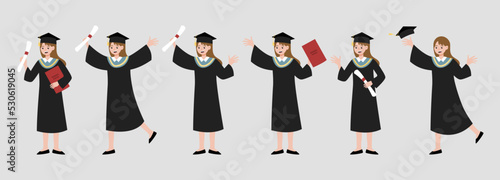 graduation cartoon character illustration flat vector concept