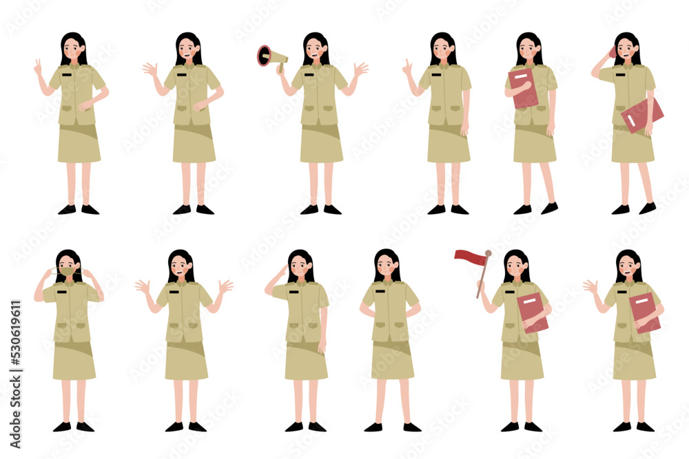 Obraz premium indonesian civil servan vector character bundle set