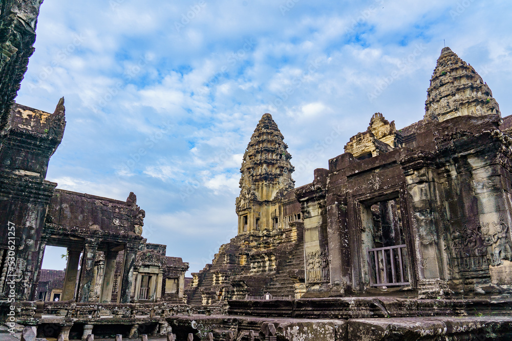 Cambodia. Siem Reap Province. Angkor Wat (Temple City). A Buddhist and temple complex in Cambodia and the largest religious monument in the world Cambodia. Siem Reap Province. Angkor Wat (Temple City). A Buddhist and temple complex in Cambodia and the largest religious monument in the world