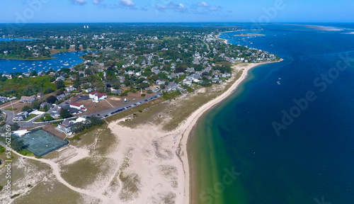 Historic Chatham Lighthouse and Shore Road Aerial at Cape Cod, Massachusetts