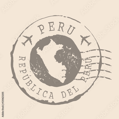 Stamp Postal of  Peru. Map Silhouette rubber Seal.  Design Retro Travel. Seal of Map Peru grunge  for your design.  EPS10