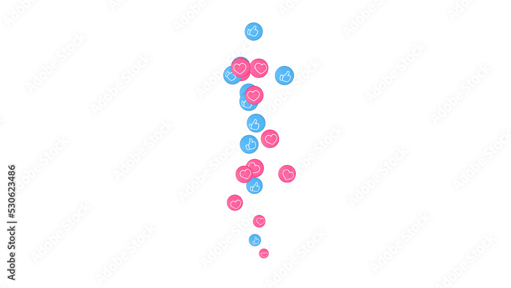 A steady upward stream of like. love reacts. Social media concept reacting to a positive viral post. Graphic effect. Transparent background. A steady upward stream of like. love reacts. Social media concept reacting to a positive viral post. Graphic effect. Transparent background.