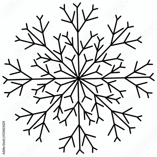 Fototapeta Naklejka Na Ścianę i Meble -  Vector illustration of a fluffy snowflake on a white isolated background. Abstract winter pattern for icons, decor and Christmas decorations