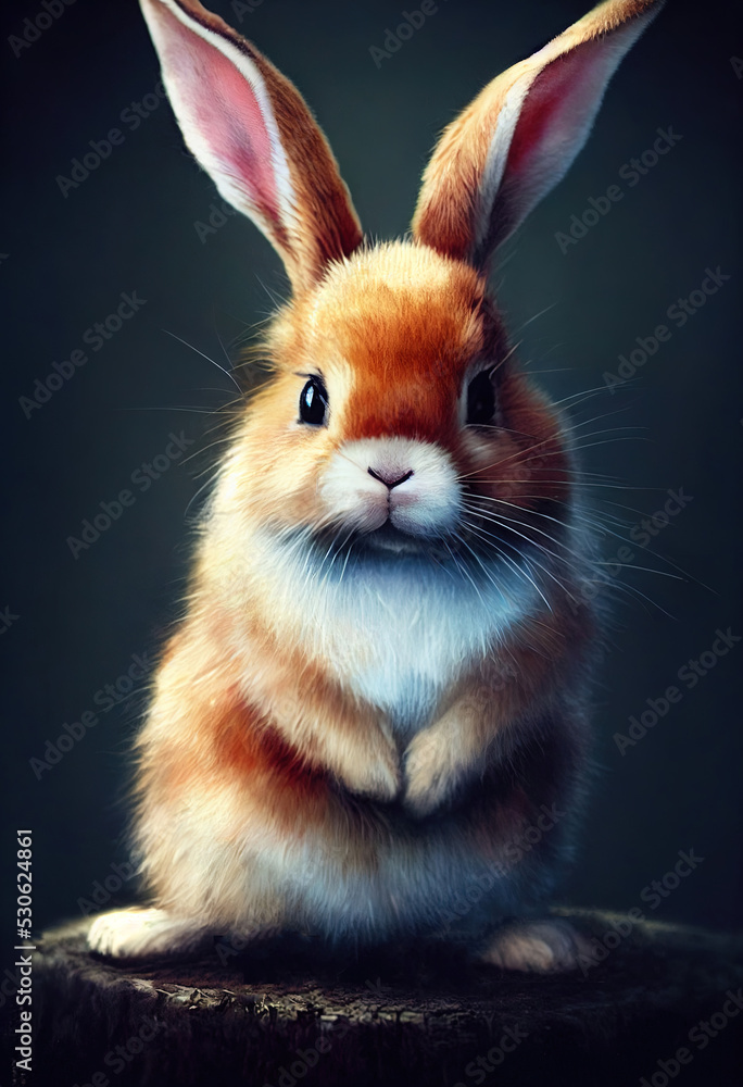 Fototapeta premium Tiny cute colorful rabbit illustrated 