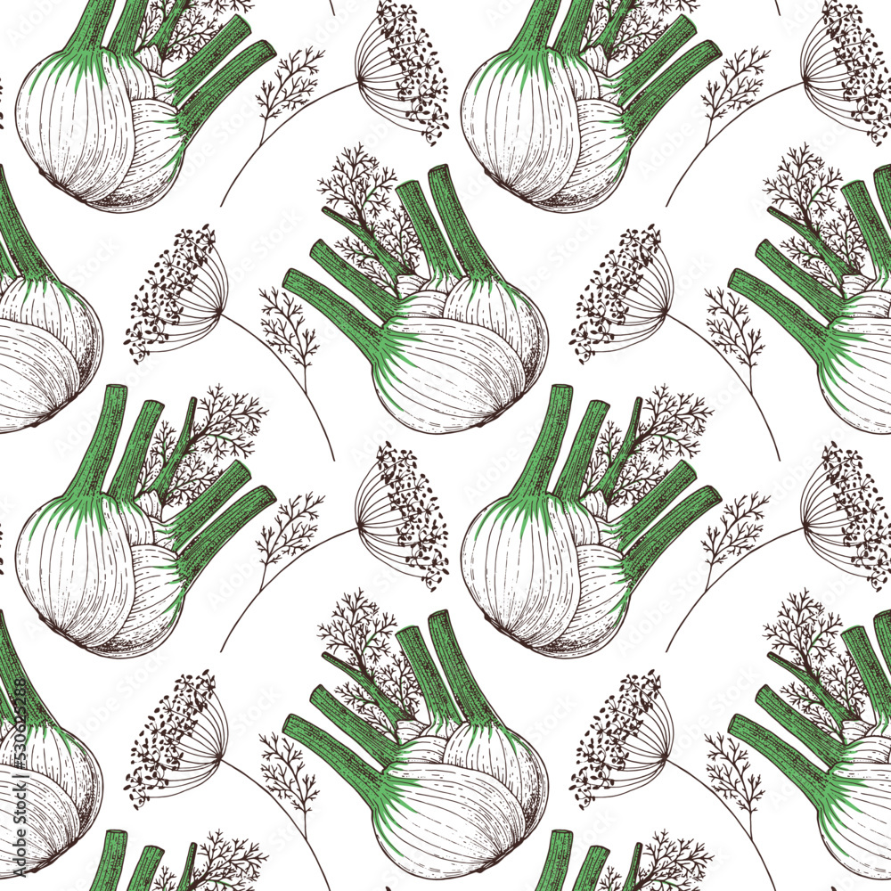 Fennel root seamless pattern. Hand drawn background. Vector ...