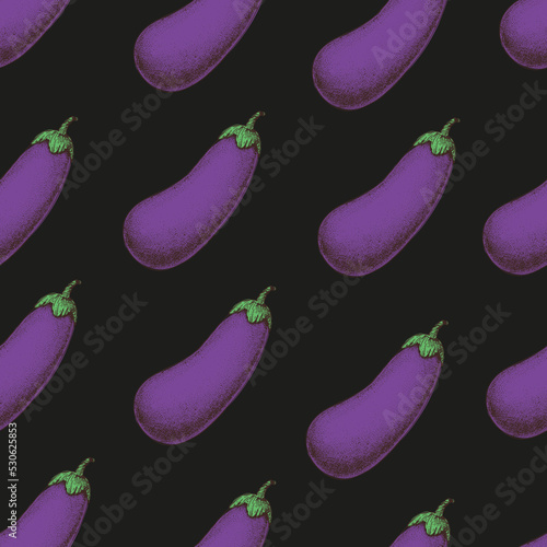 Eggplant seamless pattern. Hand drawn background. Vector illustration. Hand drawing illustration. Eggplant vegetable hand drawn backdrop.