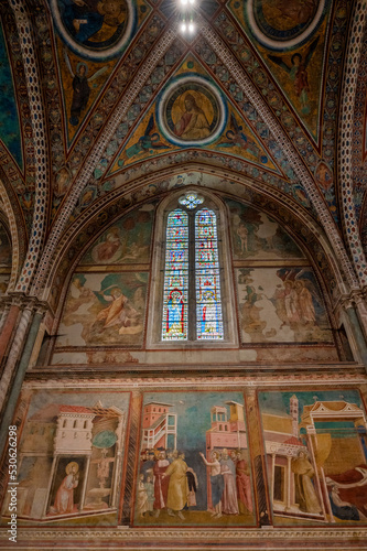 Ancient Papal basilica of San Francesco of Assisi. Art and religion. Black and white