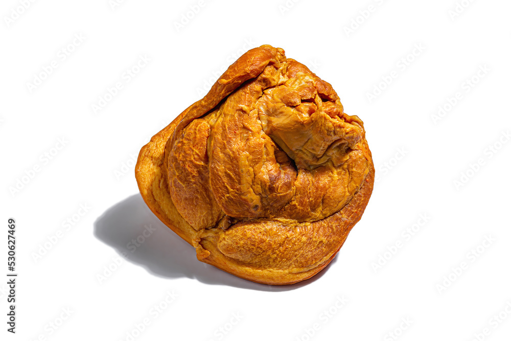 Traditional Oktoberfest smoked pork knuckle eisbein isolated on white. German festival food concept Traditional Oktoberfest smoked pork knuckle eisbein isolated on white. German festival food concept