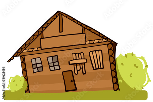 Old abandoned rickety wooden house with boarded up windows. Vector illustration