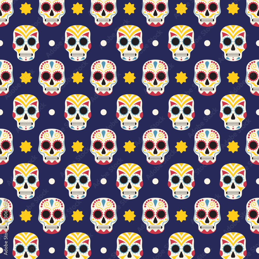 Pattern With Sugar Skulls For Day Of The Dead Vector Illustration In Flat Style Pattern With Sugar Skulls For Day Of The Dead Vector Illustration In Flat Style