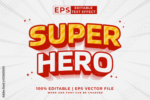 Editable text effect super hero 3d cartoon template style premium vector