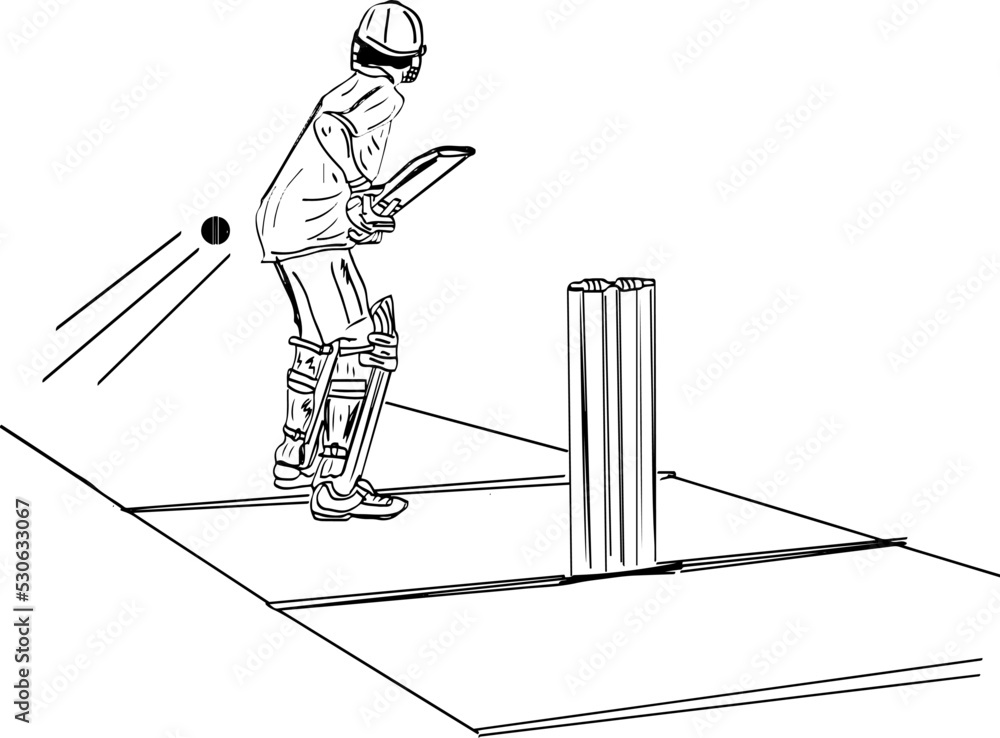 Outline vector illustration of cricket batsman doing net practice