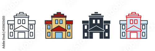 school building icon logo vector illustration. High school symbol template for graphic and web design collection