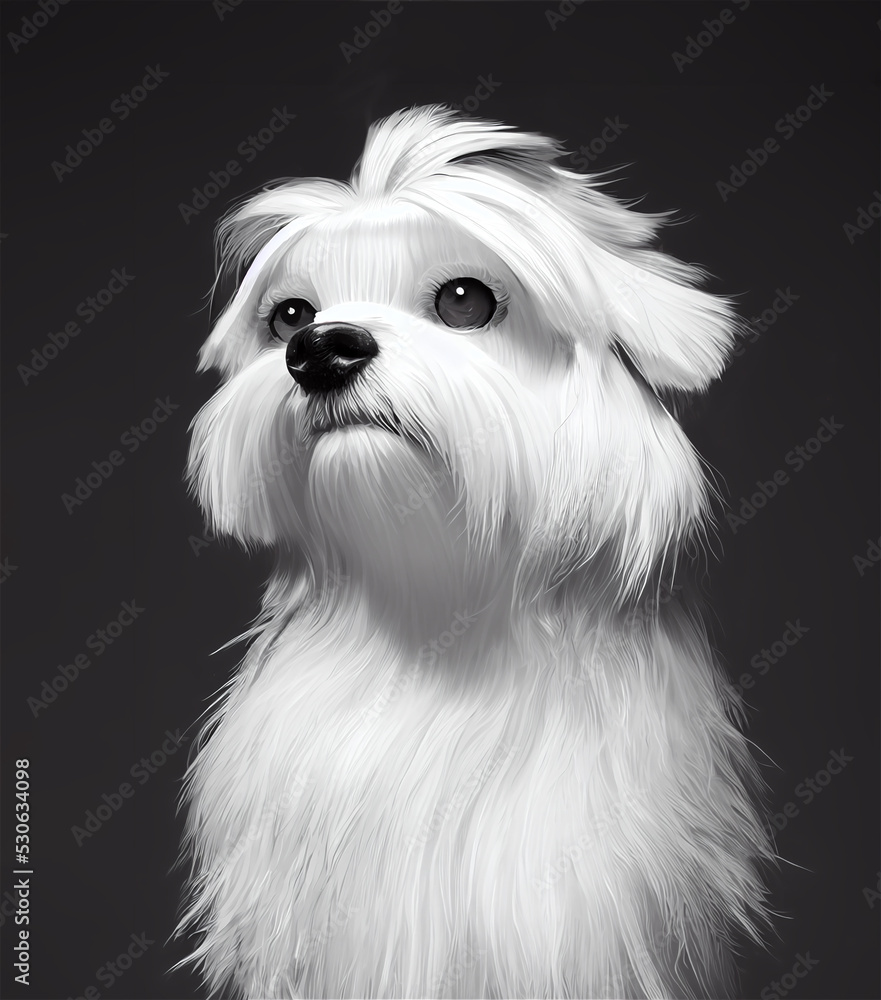 A digital painting portrait of a cute Maltese dog A digital painting portrait of a cute Maltese dog