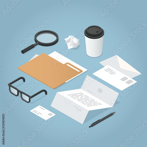 Isometric Paper Work Concept Illustration