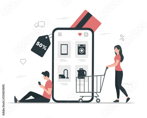 Online shopping. Colored flat vector illustration. Isolated on white background.