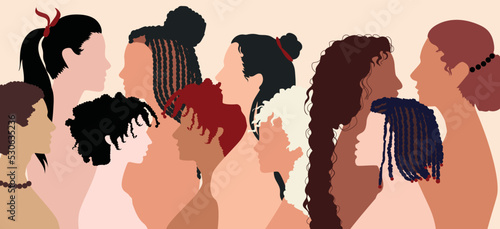 The dialogue of people, the collared cartoon profiles, and the multiple exposures of the crowd.