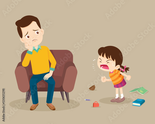 Aggressive boy screams to worry father