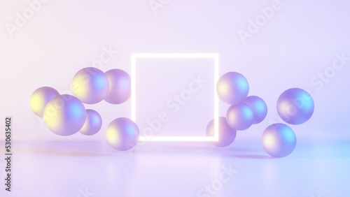 Pearl balls and bright cube. Colorful pink purple and blue colors. © AS