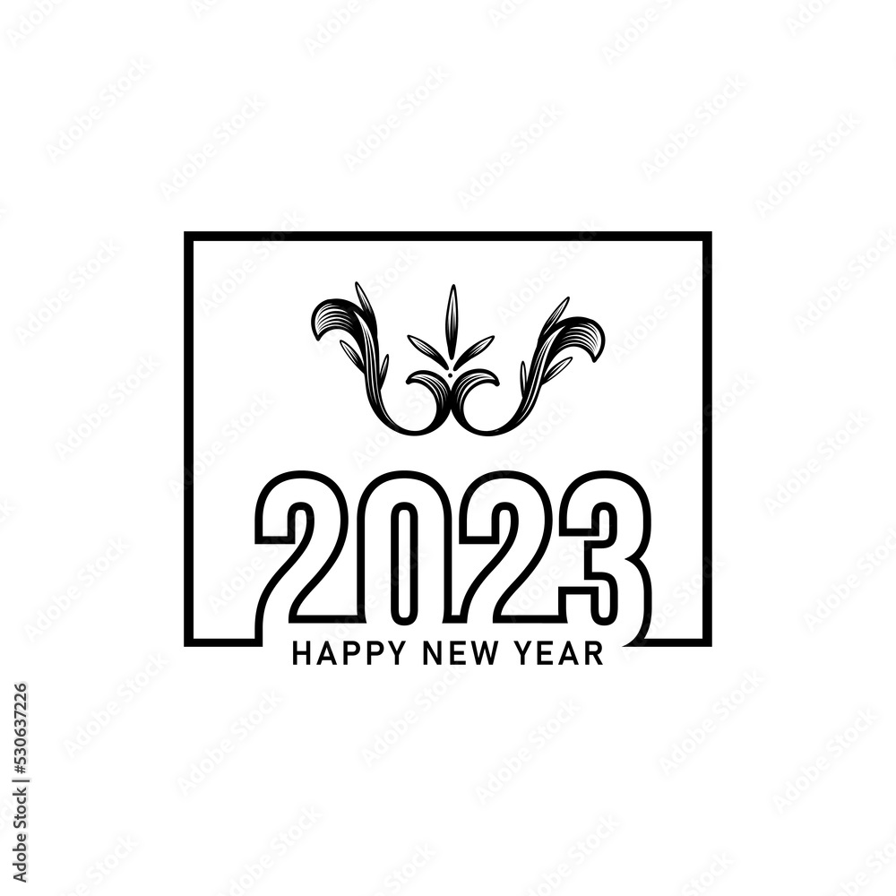 Happy new year 2023 text typography design and Christmas elegant decoration 2023