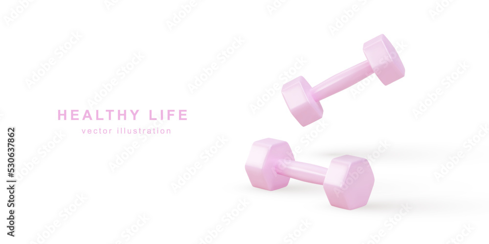 d two realistic pink dumbbells isolated on white background. Vector illustration. d two realistic pink dumbbells isolated on white background. Vector illustration.