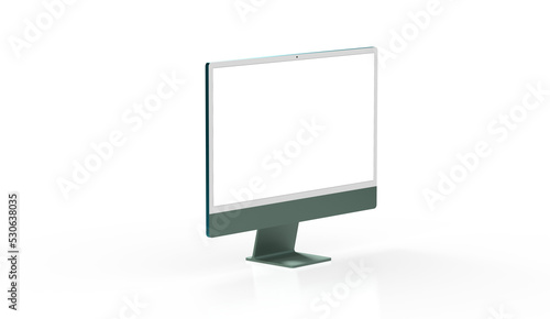 Trendy realistic thin frame monitor mock up with blank white screen