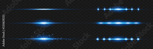 Vector illustration in blue color. Set of light effects. Glare and flash. Bright beams of light. Glowing lines. Vector illustration.Dust. Christmas Flash.