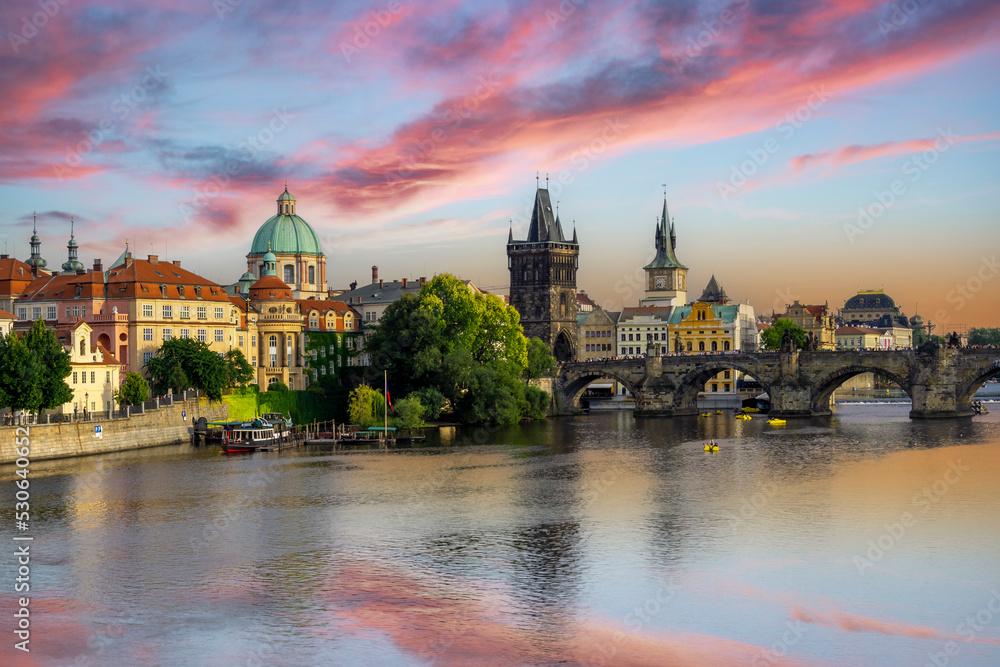 Fototapeta premium The Vltava River sunset view in Prague 