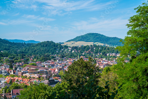 Germany, Freiburg im breisgau city skyline of historical old town and church buildings from above panorama landscape view © Simon
