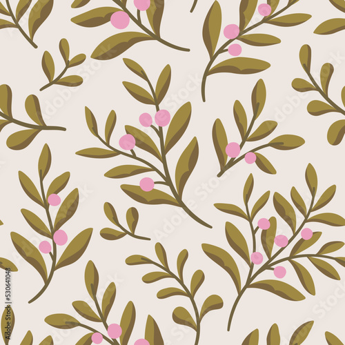 Floral vector seamless pattern. Delicate botanical wallpaper. Repeatable background with leaves and flowers