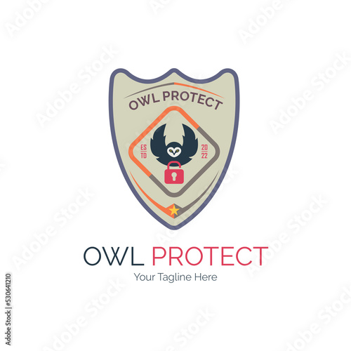 owl shield protect keylock logo design template for brand or company and other