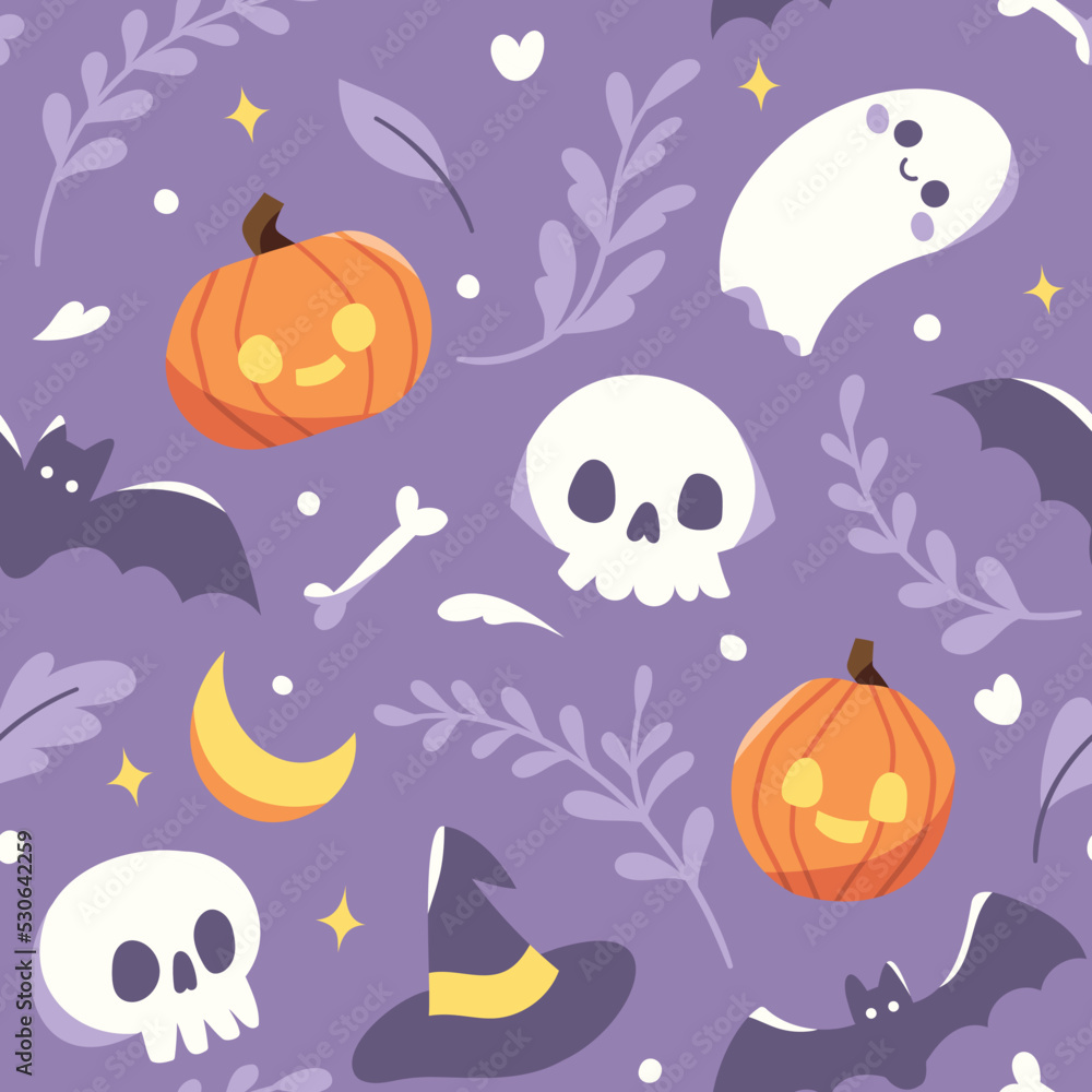 Seamless Vector Halloween Pattern Design. Cute halloween elements in flat style. Seamless Vector Halloween Pattern Design. Cute halloween elements in flat style.