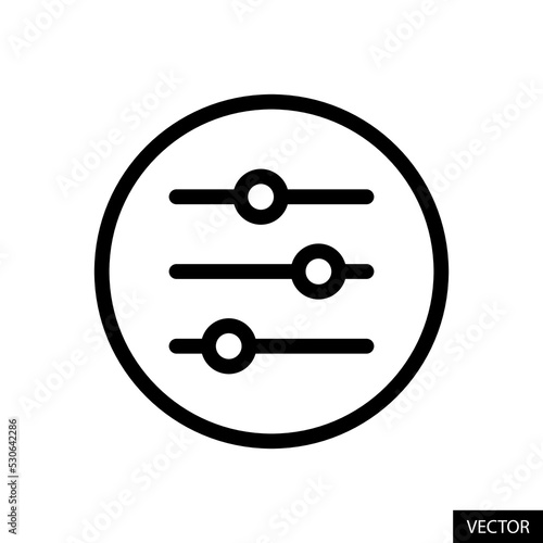 Settings, adjustment button vector icon in line style design for website, app, UI, isolated on white background. Editable stroke. Vector illustration.