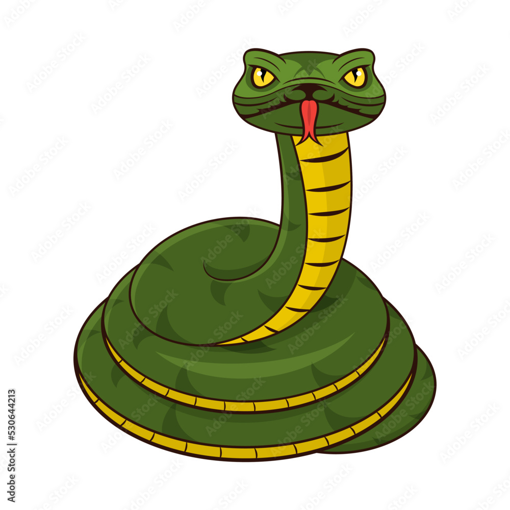 Coiled green snake on white background. Snake with tongue out. Coiled green snake on white background. Snake with tongue out.