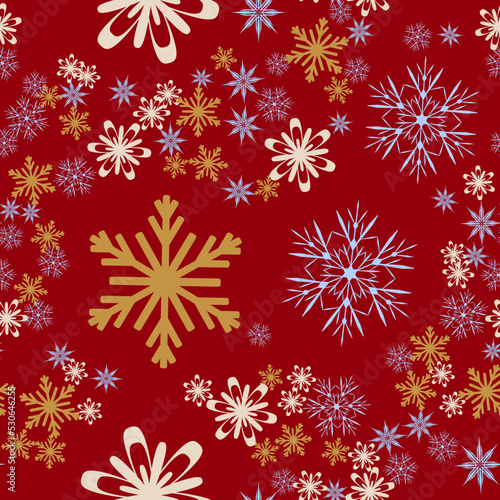 snowflakes on red background seamless pattern