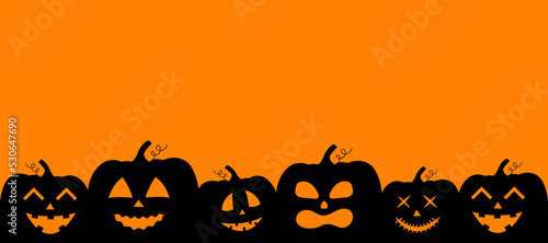 Black pumpkins silhouette. Halloween banner background with Jack o lantern. Vector illustration