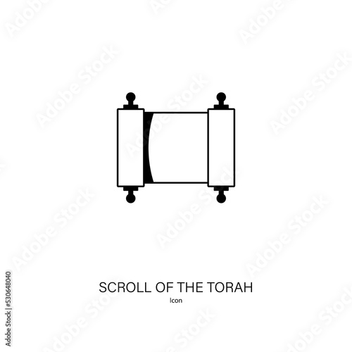 Scroll of the Torah icon known in the Jewish tradition as the Written Torah. Line style vector in black on white background. Can be used for logos, banners, flyers, stickers, posters and decoration