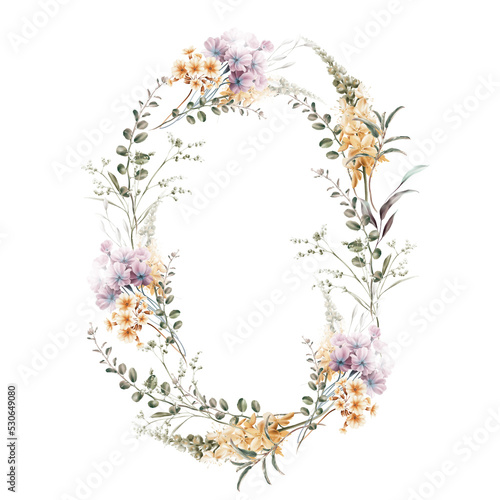 Floral wreath, Greeting card with flowers, can be used as invitation card for...