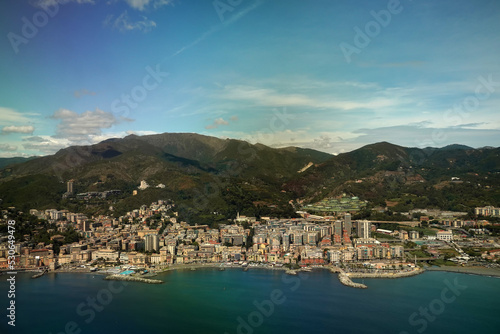 genoa italy sea front promenade aerial view panorama while landing photo