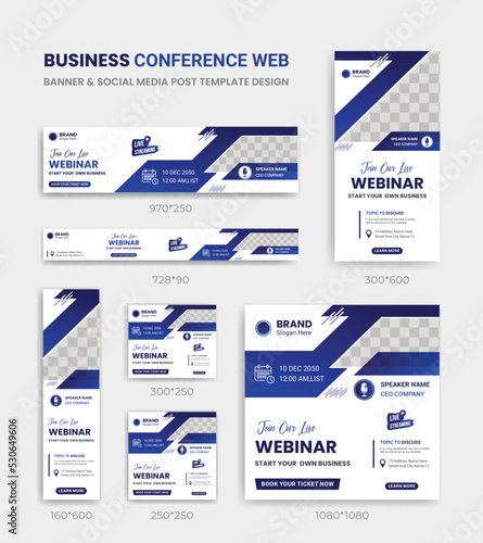 Business Conference live webinar banner invitation and social media post  Cover ads banner template background design bundle