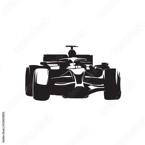 Formula racing car, front view, isolated vector silhouette, ink drawing, circuit racing logo
