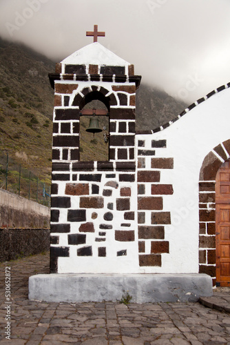 vista frontal del campanario de la iglesia de sabinosa, pueblo en La frontera, el hierro, islas canarias photo