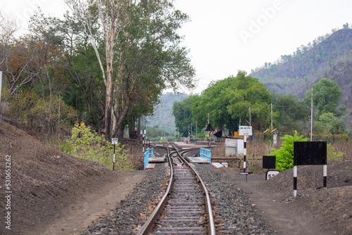 Wallpaper Mural A scenic view of railway station at hill station platform of mountain village Kalakund near Mhow, Indore, Madhya Pradesh on a sunny summer day. Indian village. Torontodigital.ca