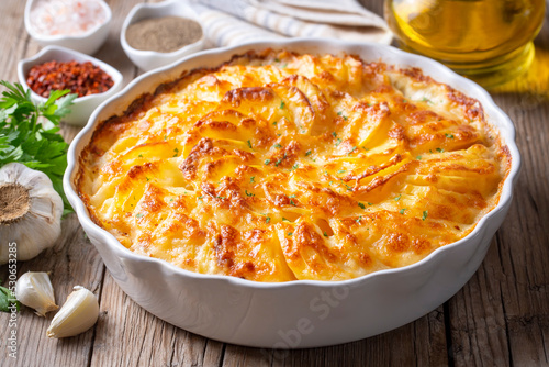 Obraz na płótnie Potato gratin - graten (baked potatoes with cream and cheese) . Turkish name; Kremali patates w salonie