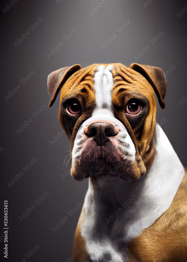 A realistic digital painting portrait of a Boxer dog
