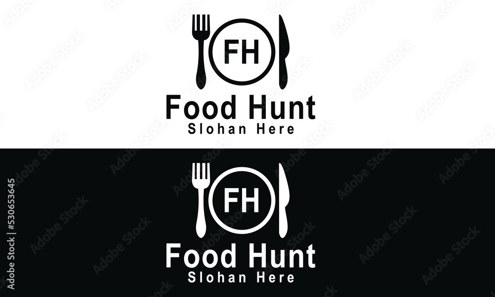Food hunt, Restaurant logo design, spoon logo, spoon icon, hotel logo