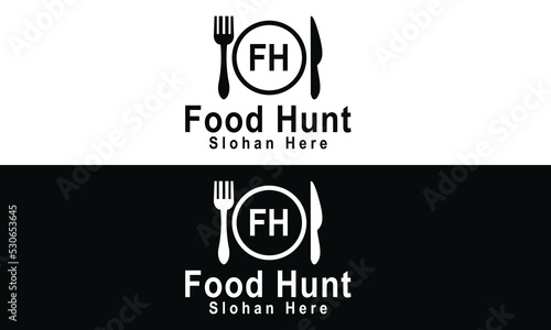 Food hunt, Restaurant logo design, spoon logo, spoon icon, hotel logo, resort vector vintage logo Iliustration 